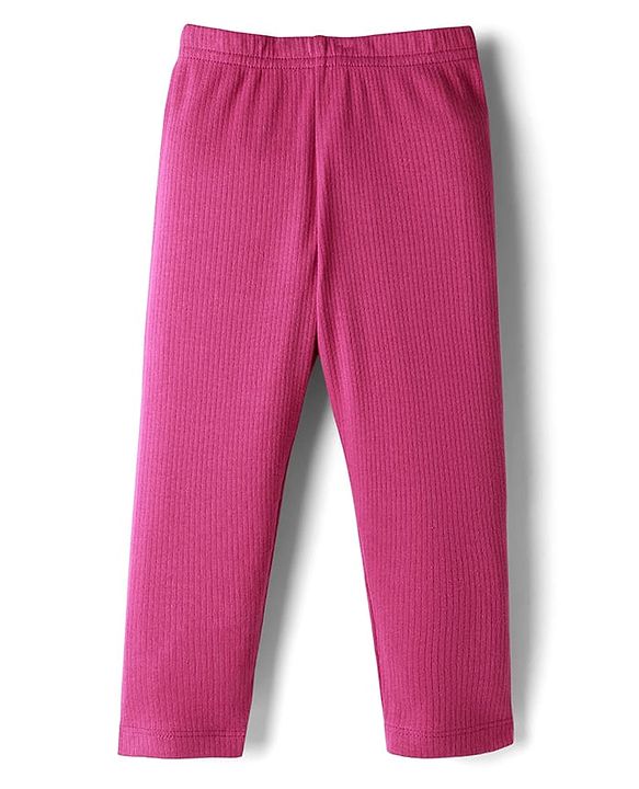 Babyhug Rib Cotton Lycra Knit Solid Leggings With Stretch - Pink