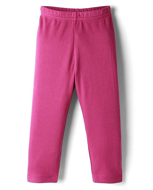 Babyhug Rib Cotton Lycra Knit Solid Leggings With Stretch - Pink