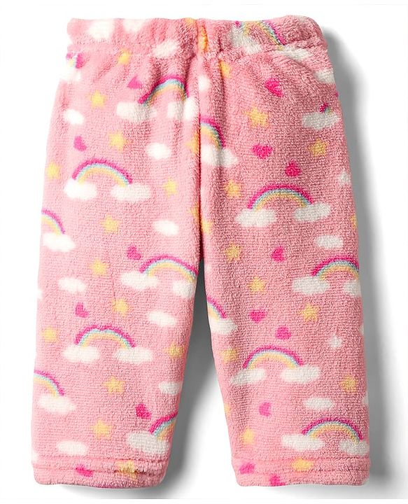 Babyhug Velour Knit Full Sleeves Winter Wear Co-ords Night Suit With Heart Print - Pink