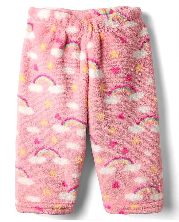 Babyhug Velour Knit Full Sleeves Winter Wear Co-ords Night Suit With Heart Print - Pink