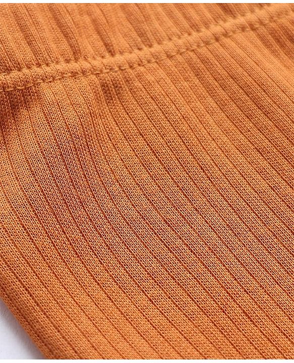 Babyhug Rib Cotton Lycra Knit Full Length Solid Color Leggings With Stretch - Brown