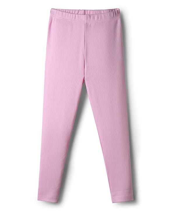 Babyhug Rib Cotton Lycra Knit Full Length Solid Color Leggings With Stretch - Brown