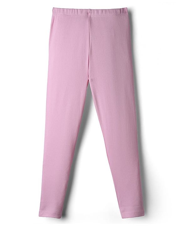 Babyhug Rib Cotton Lycra Knit Full Length Solid Color Leggings With Stretch - Brown