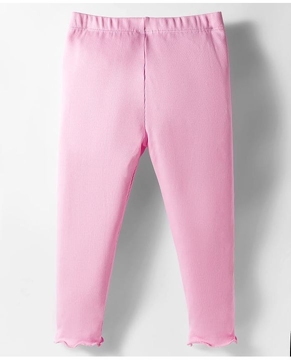 Babyhug Cotton Lycra Rib Knit Full Length Leggings With Stretch & Floral & Bow Applique Pack of 2 - Pink & Dark Pink
