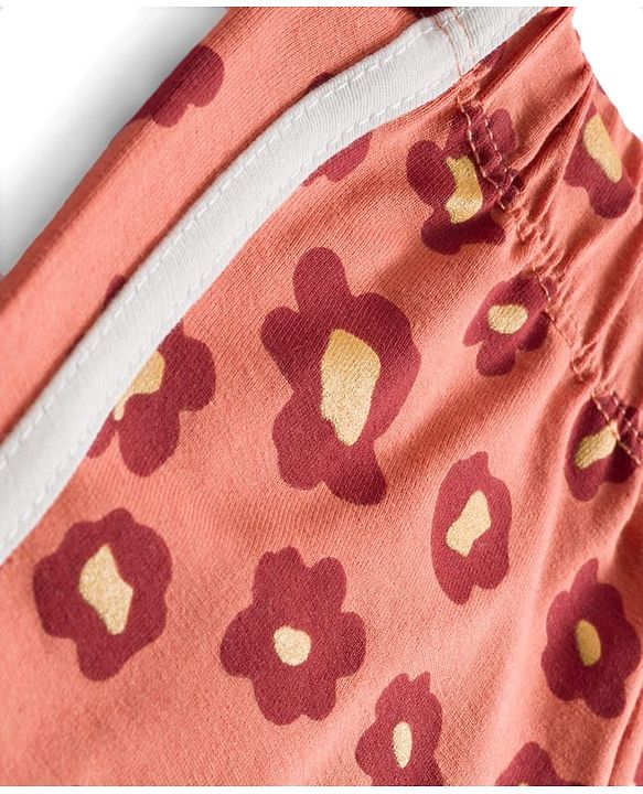 Babyhug Cotton Lycra Knit Full Length Leggings With Stretch & Floral Print - Rust Orange