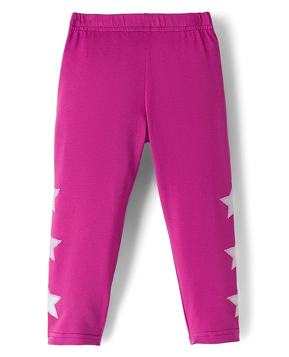 Babyhug Cotton Lycra Knit Full Length Legging With Stretch & Star Embriodery - Pink