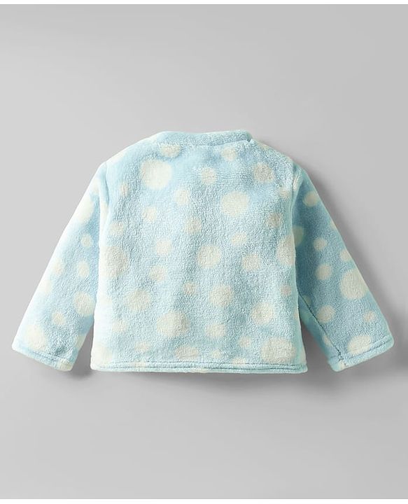 Babyhug Velour Knit Full Sleeves Co-ords Night Suit With Polka Dots - Light Blue