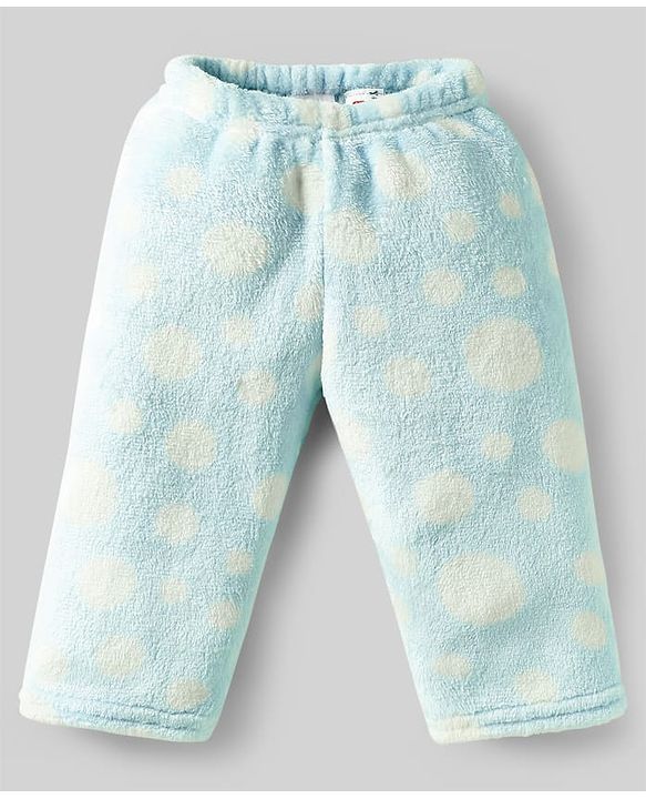 Babyhug Velour Knit Full Sleeves Co-ords Night Suit With Polka Dots - Light Blue