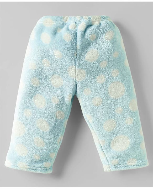 Babyhug Velour Knit Full Sleeves Co-ords Night Suit With Polka Dots - Light Blue