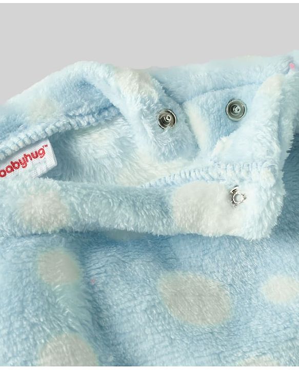 Babyhug Velour Knit Full Sleeves Co-ords Night Suit With Polka Dots - Light Blue