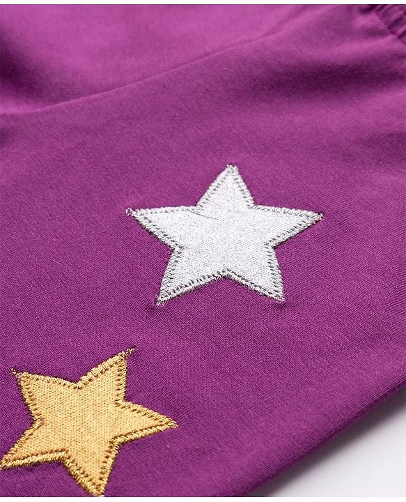 Babyhug Cotton Lycra Full Length Legging with Stretch & Stars Embroidery - Purple