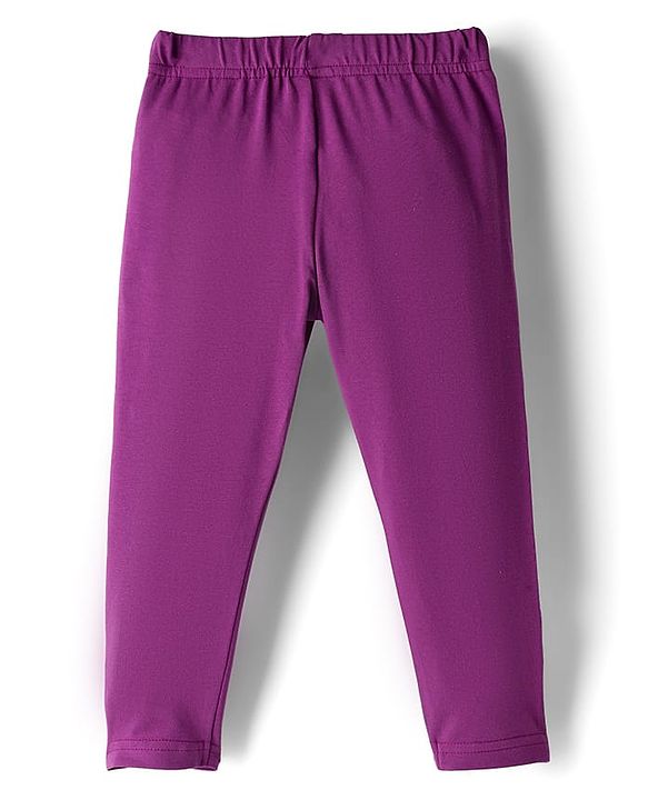 Babyhug Cotton Lycra Full Length Legging with Stretch & Stars Embroidery - Purple