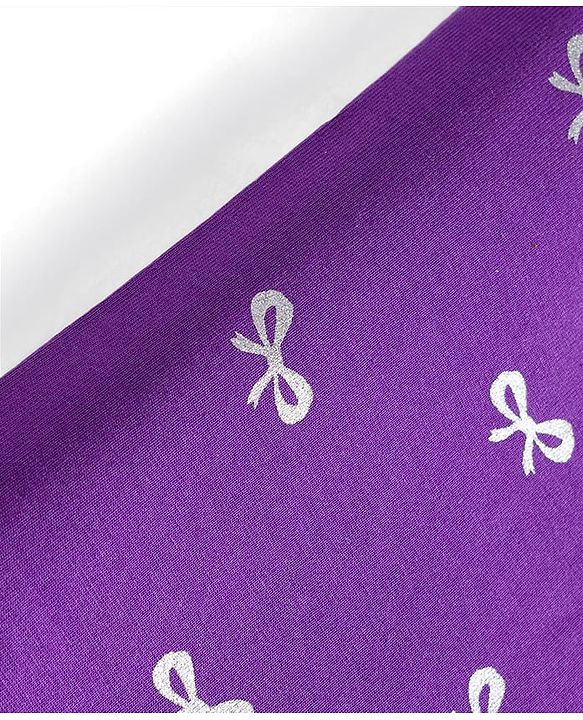 Babyhug Cotton Lycra Knit Full Length Leggings with Stretch & Bow Print - Purple