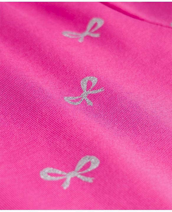 Babyhug Cotton Lycra Knit Full Length Leggings with Stretch & Bow Print - Pink