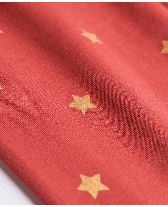 Babyhug Cotton Lycra Knit Full Length Leggings with Stretch & Stars Print - Rust Orange
