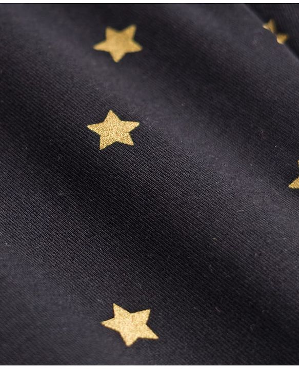 Babyhug Cotton Lycra Knit Full Length Leggings With Stretch & Star Print - Black