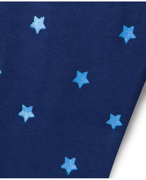 Babyhug Cotton Lycra Knit Full Length Leggings With Star Print & Stretch - Navy Blue