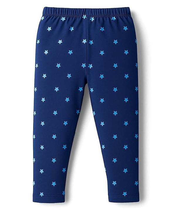 Babyhug Cotton Lycra Knit Full Length Leggings With Star Print & Stretch - Navy Blue