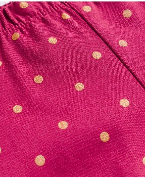 Babyhug Cotton Lycra Knit Full Length Leggings With Stretch & Polka Dots Print - Dark Pink