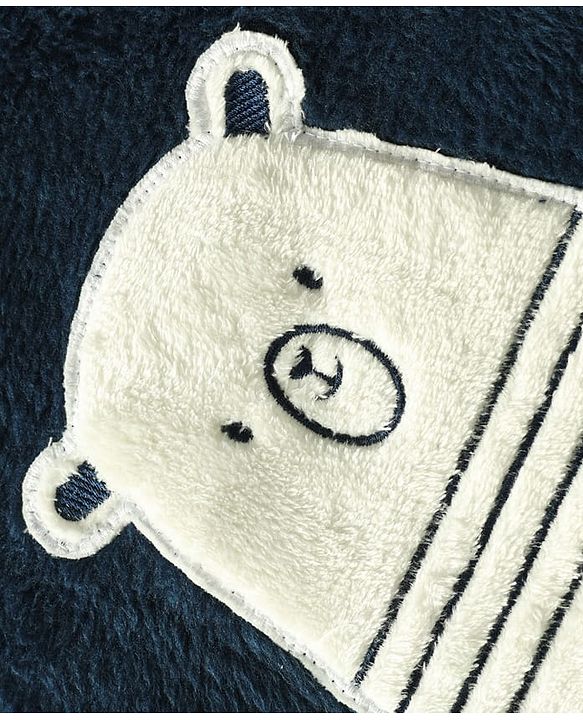 Babyhug Velour Knit Full Sleeves Winterwear Nightsuit with Bear Patch - Navy Blue