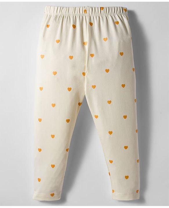 Babyhug Cotton Lycra Full Length Legging With Stretch & Heart Print - White