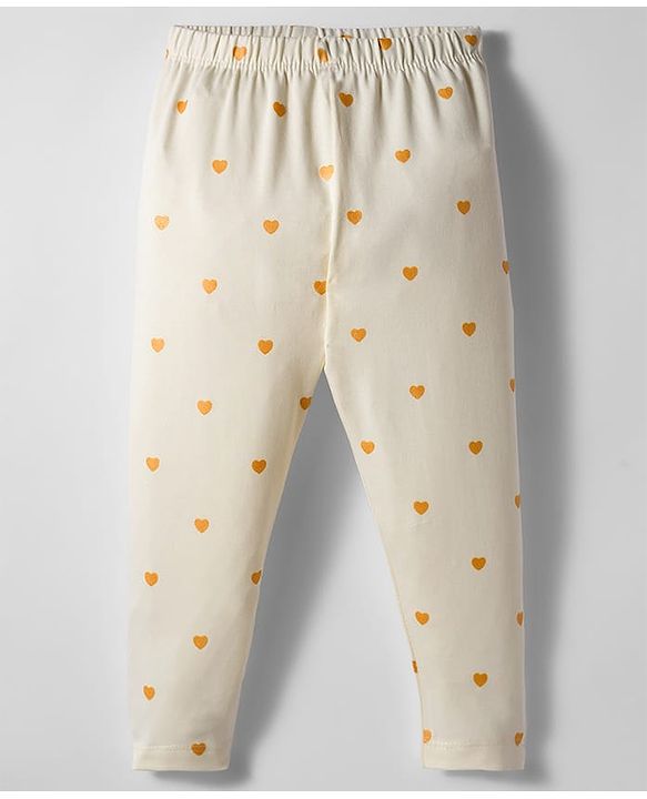 Babyhug Cotton Lycra Full Length Legging With Stretch & Heart Print - White