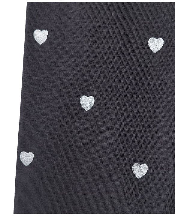 Babyhug Cotton Lycra Knit Full Length Leggings With Heart Print & Stretch - Charcoal Grey