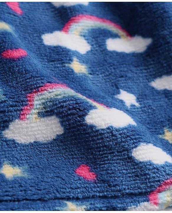 Babyhug Velour Knit Full Sleeves Co-ord Winterwear Night Suit with Rainbow Print - Blue