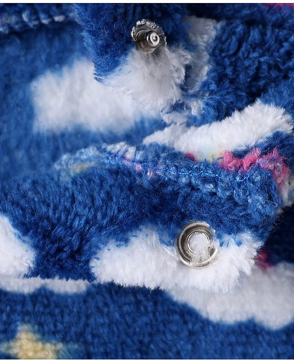 Babyhug Velour Knit Full Sleeves Co-ord Winterwear Night Suit with Rainbow Print - Blue