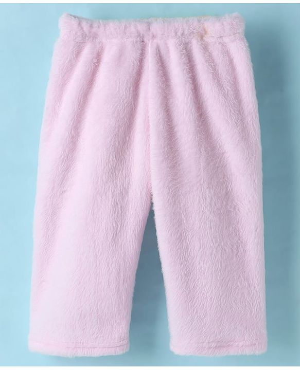 Babyhug Velour Knit Full Sleeves Night Suit With Animal Embriodery - White & Pink
