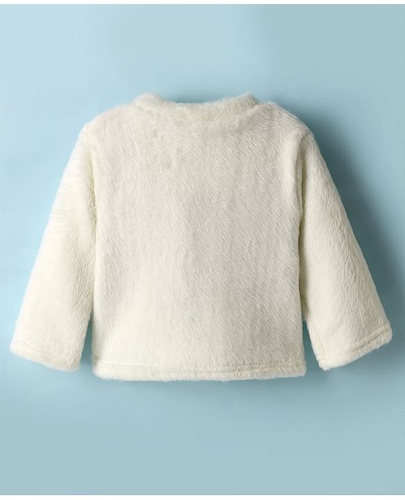 Babyhug Velour Knit Full Sleeves Night Suit With Animal Embriodery - White & Pink