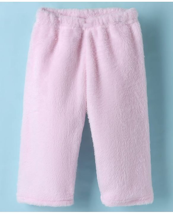 Babyhug Velour Knit Full Sleeves Night Suit With Animal Embriodery - White & Pink