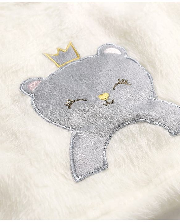 Babyhug Velour Knit Full Sleeves Night Suit With Animal Embriodery - White & Pink