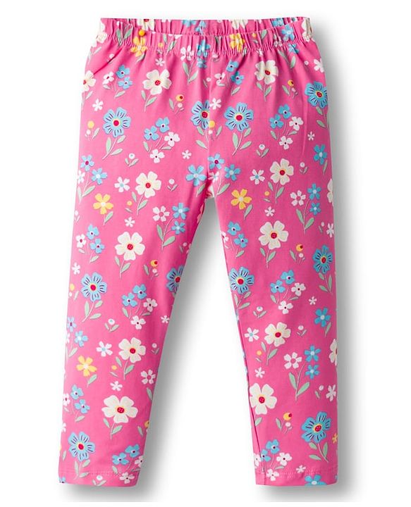 Babyhug  Cotton Lycra Knit Full Length Leggings With Stretch & Floral Print Pack Of 5 - Multicolour