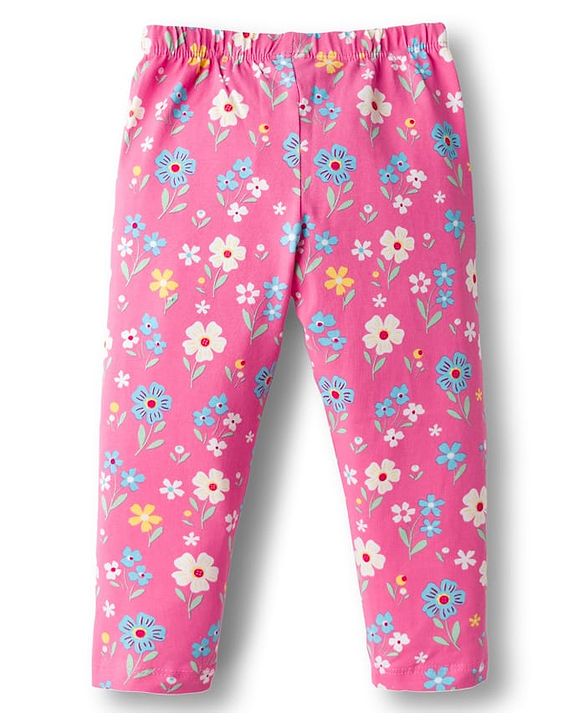 Babyhug  Cotton Lycra Knit Full Length Leggings With Stretch & Floral Print Pack Of 5 - Multicolour