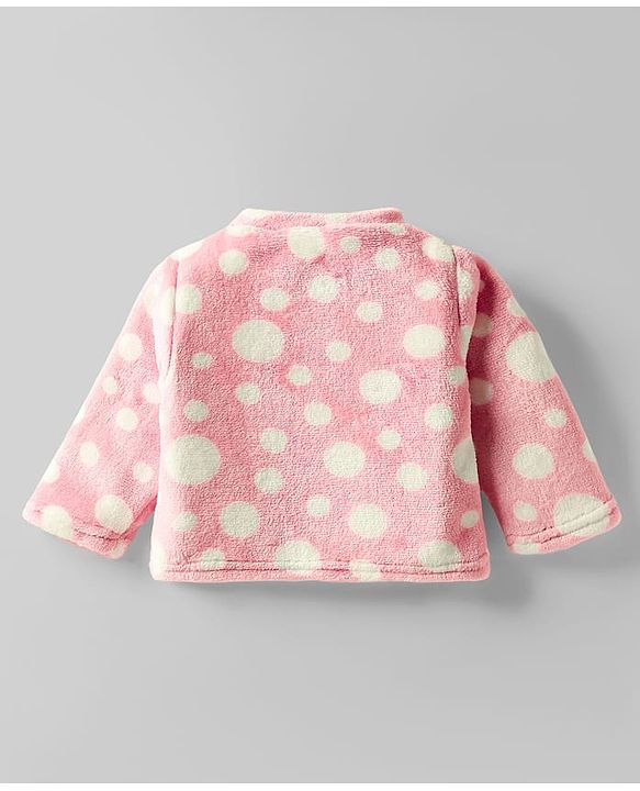 Babyhug Velour Knit Full Sleeves Co-ords Winter Night Suit With Polka Dot Print - Pink