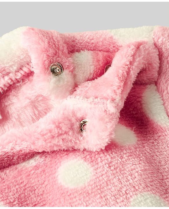 Babyhug Velour Knit Full Sleeves Co-ords Winter Night Suit With Polka Dot Print - Pink