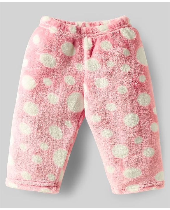 Babyhug Velour Knit Full Sleeves Co-ords Winter Night Suit With Polka Dot Print - Pink