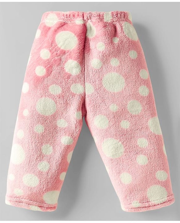 Babyhug Velour Knit Full Sleeves Co-ords Winter Night Suit With Polka Dot Print - Pink