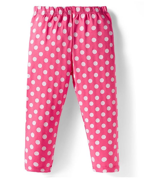Babyhug Cotton Lycra knit Full Length  Leggings With Stretch Polka Dots & Floral Print Pack of 5 - Pink Yellow & Light Blue