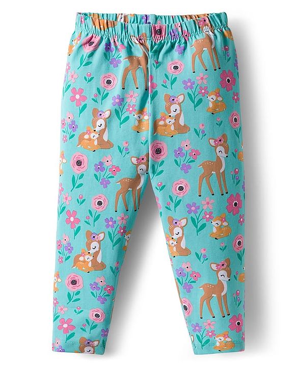 Babyhug Cotton Lycra knit Full Length  Leggings With Stretch Polka Dots & Floral Print Pack of 5 - Pink Yellow & Light Blue