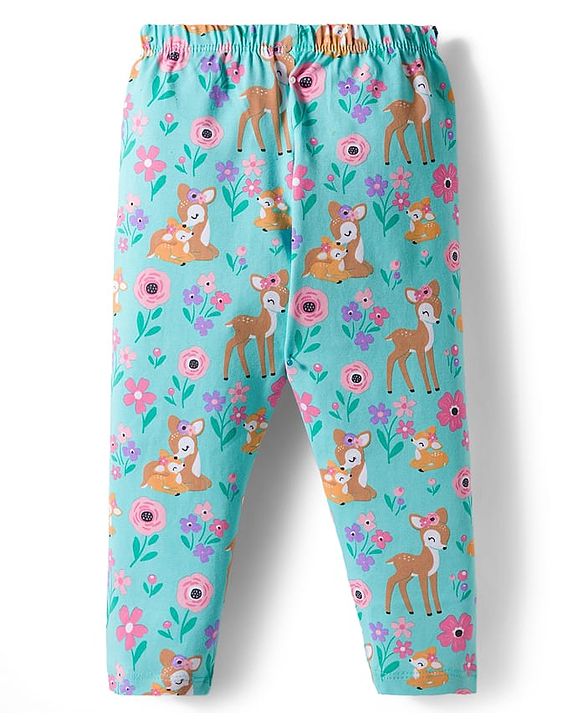 Babyhug Cotton Lycra knit Full Length  Leggings With Stretch Polka Dots & Floral Print Pack of 5 - Pink Yellow & Light Blue