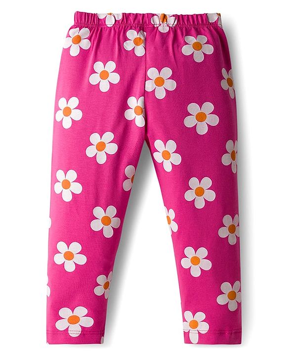 Babyhug Cotton Knit Full Length Leggings With Stretch & Floral Print Pack Of 5 - Multicolour