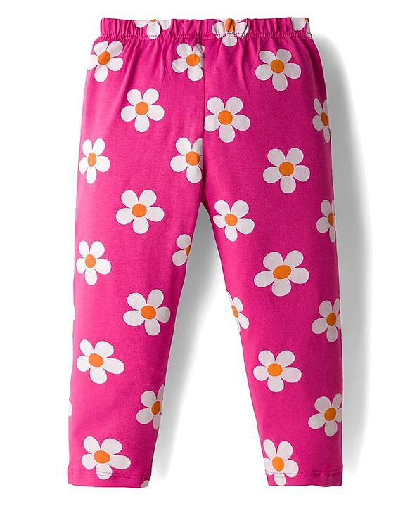 Babyhug Cotton Knit Full Length Leggings With Stretch & Floral Print Pack Of 5 - Multicolour