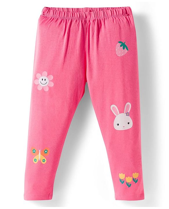 Babyhug Cotton Lycra Full Length Leggings With Stretch Polka Dots & Floral Print Pack of 5 - Navy Blue Pink & Orange
