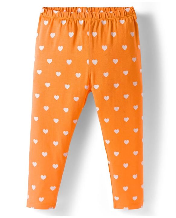 Babyhug Cotton Lycra Full Length Leggings With Stretch Polka Dots & Floral Print Pack of 5 - Navy Blue Pink & Orange