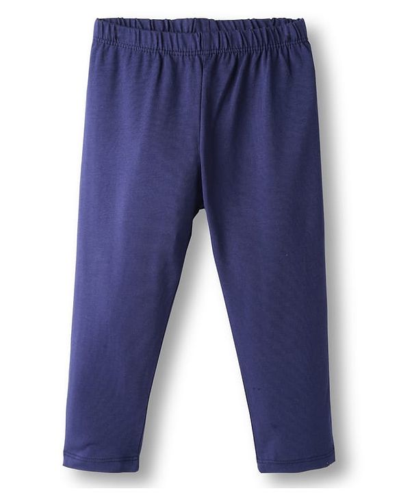Babyhug Cotton Lycra Knit Full Length Leggings With Stretch Floral & Rainbow Print Pack of 3 - Navy Blue Orange & Purple