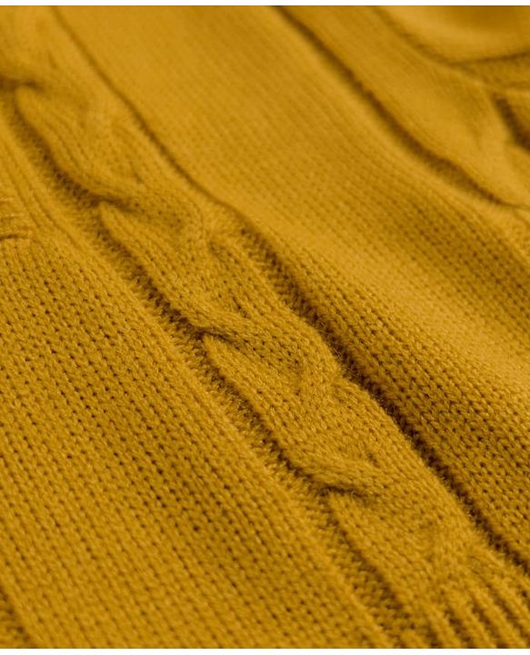 Pine Kids Knit Full Sleeves Woolen Dress with Cable Knit Design - Mustard