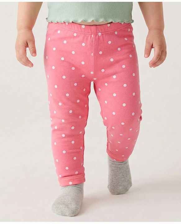 Babyhug Cotton Lycra Knit Full Length Leggings with Polka Dots Floral & Fruits Print Pack of 3 - Green Pink & Navy Blue