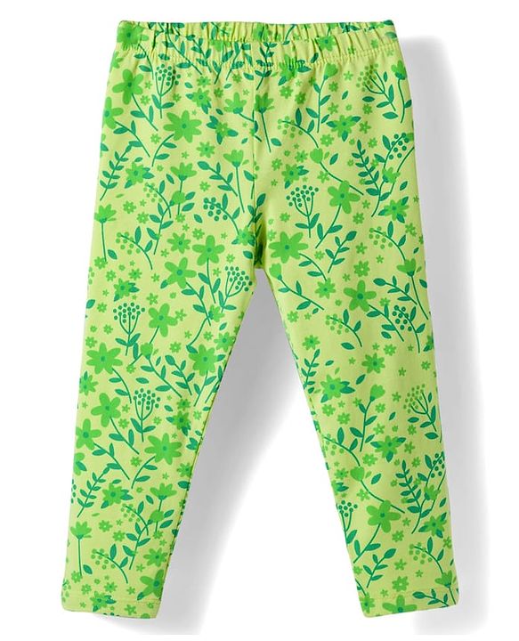 Babyhug Cotton Lycra Knit Full Length Leggings with Polka Dots Floral & Fruits Print Pack of 3 - Green Pink & Navy Blue